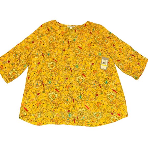 CHAUS New York Yellow Designer Blouse New Size M - Picture 3 of 12